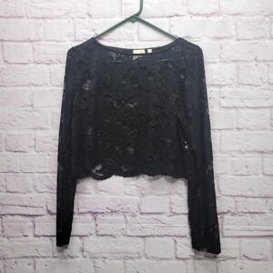 Y2K GLG Good Luck Gem Floral Lace Cropped Top Sz XL Coquette Romantic Goth Fairy